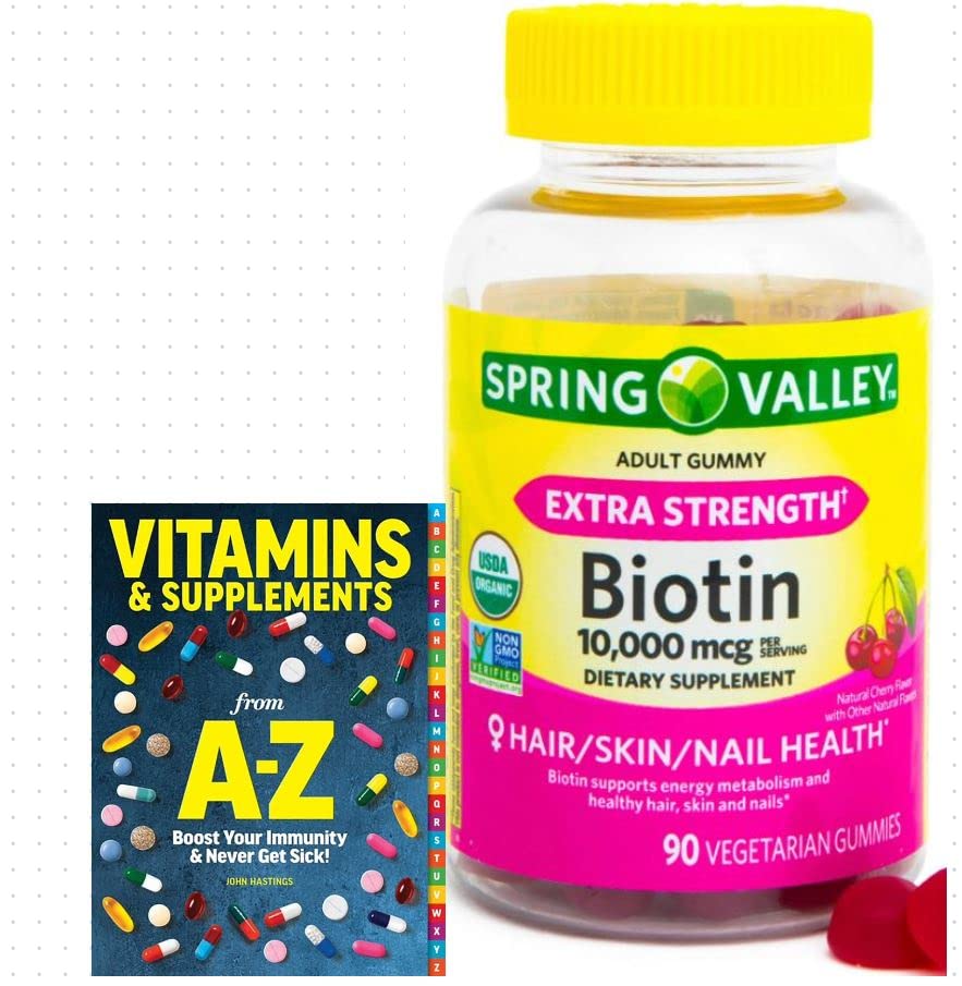 Spring Valley Biotin 10 000mcg Supplément Gummy végétarien, 90ct +Better Guide Suppléments de vitamines