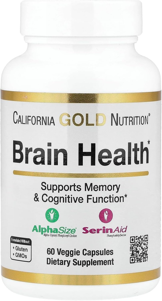 California Gold Nutrition Brain Health met Alpha-Glycerofosforylcholine, Calcium, Fosfor en Fosfatidylserine, 60 Veggie Capsules