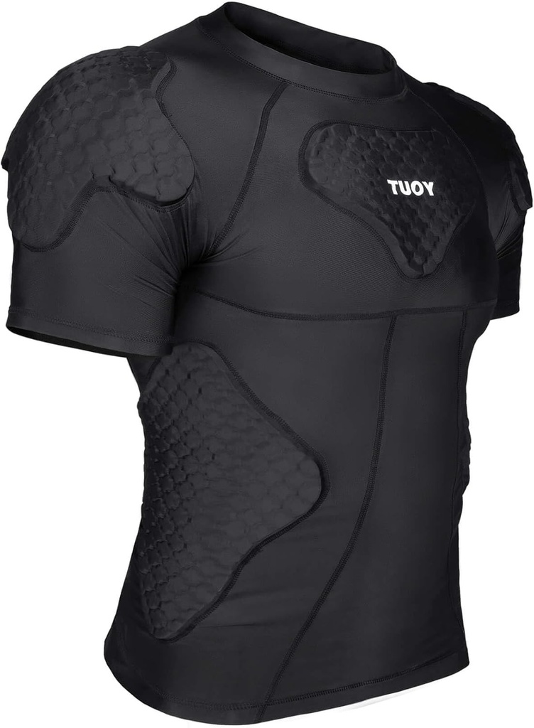 TUOY Mannen Gewatteerde Compressie Shirt Beschermende Shirt Rib Borst Protector voor Voetbal Paintball Honkbal