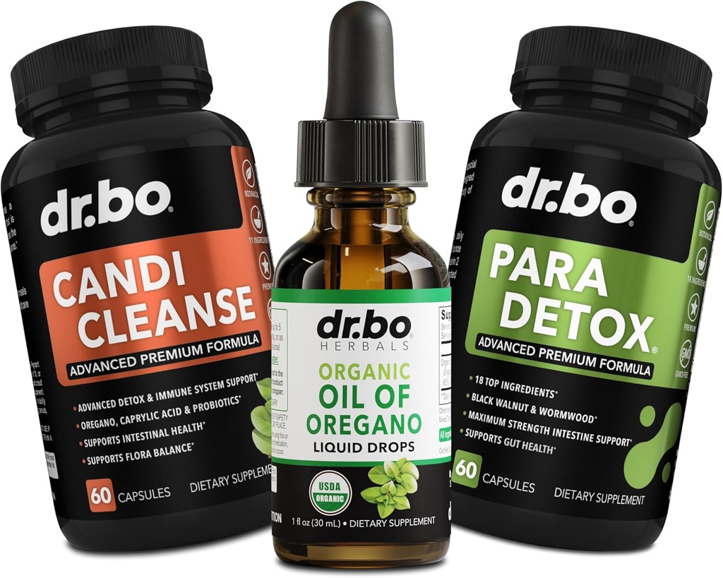 Oregano Olie Biologische Liquid Drops & Cleanse Capsules - Biologische olie van Oregano Drops Tinctuur Extract, Candi Reiniging Detox - Caprylzuur, Wormwood Black Walnut & Kloof Capsules
