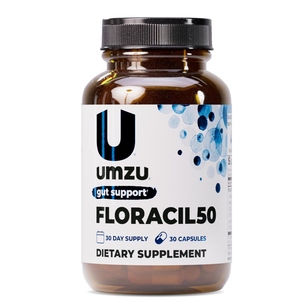 UMZU Floracil50 Prebiotica en probiotica voor vrouwen + mannen, 50 miljard CFU voor digestie, Gut Health, Acidophilus, Rhamnousus, Immuniteit, Energie (30 Capsules)