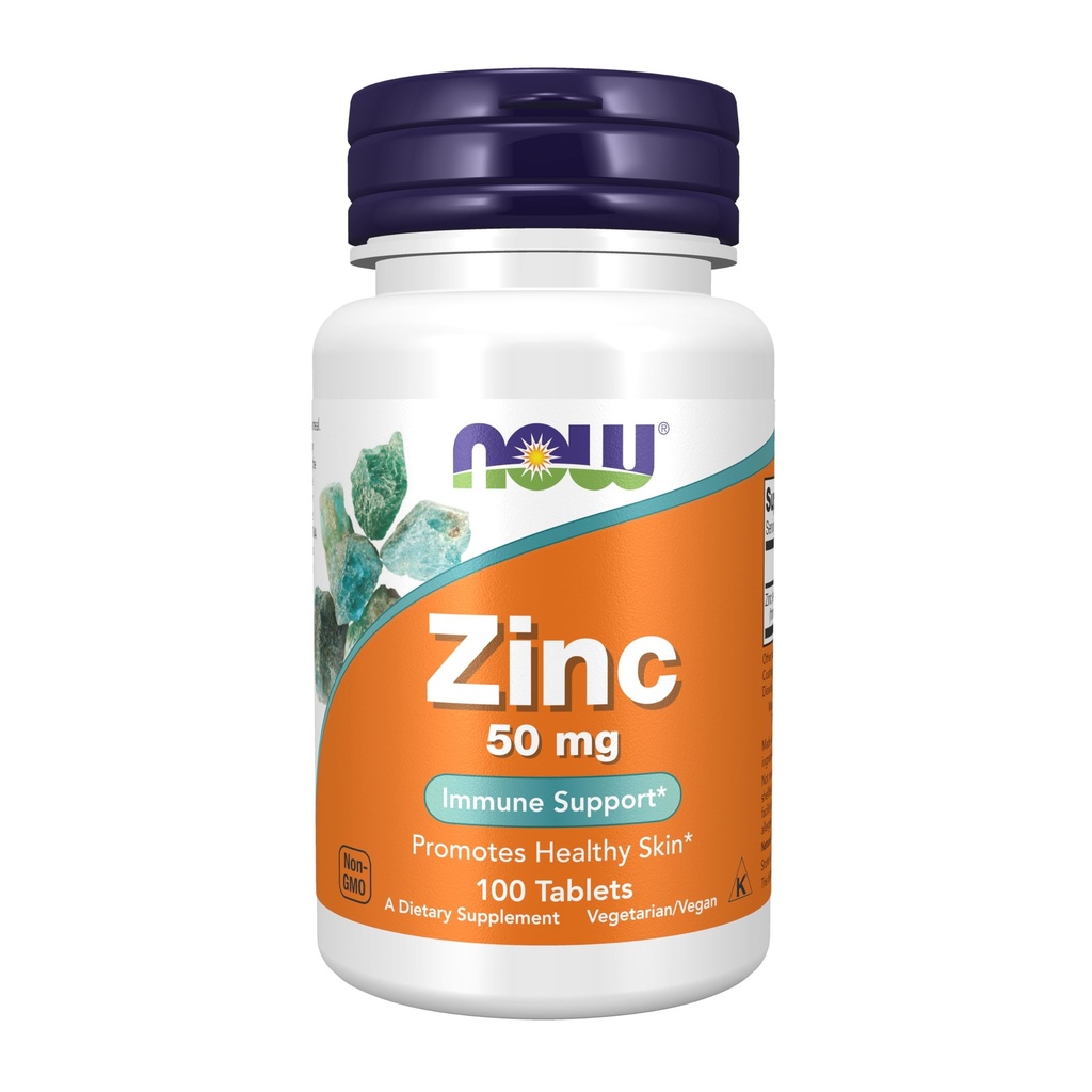 NOW Voedingssupplementen, Zink (Zinc Gluconaat) 50 mg, Ondersteunt Enzyme functies*, Immuunondersteuning*, 100 tabletten