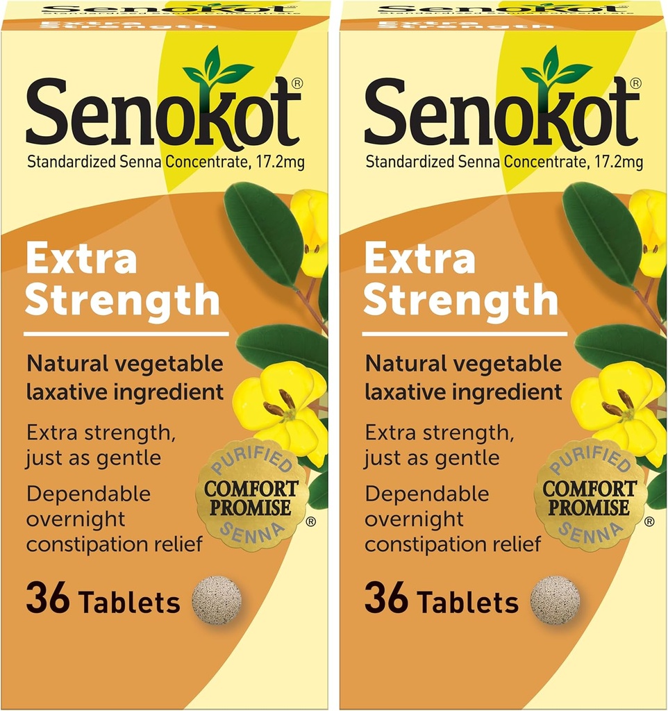 Senokot Extra sterkte natuurlijke plantaardige Laxative voor een zachte overnachting verlichting Occasional Constipatie, 36 Tellen (pakket van 2)