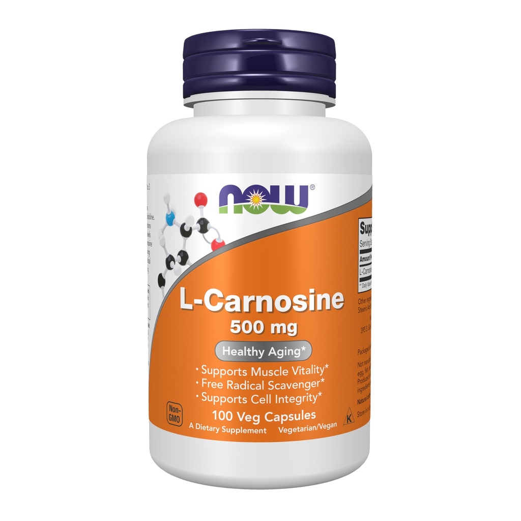 NOW Voedingssupplementen, L-Carnosine (Beta-Alanyl-L-Histidine) 500 mg, Gezond Veroudering, 100 Veg Capsules