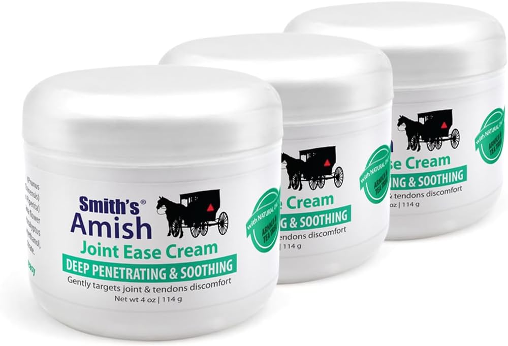 Smith's Amish JointEase Soothing Cream 3 Pack (Drie 4 oz Jars) met Arnica, Tea Tree, Eucalyptus, Pepermunt en Rosemary