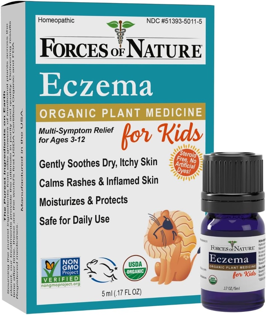 Kracht van de natuur Eczeem controle voor kinderen, gevoelige, droge en jeukende huidverlossing, Steroid-vrije huidverzorging voor Flare-Ups, Eczeem behandeling voor kinderen, Organische Homeopathische Geneeskunde, Snel-Active, 0,17 FL OZ