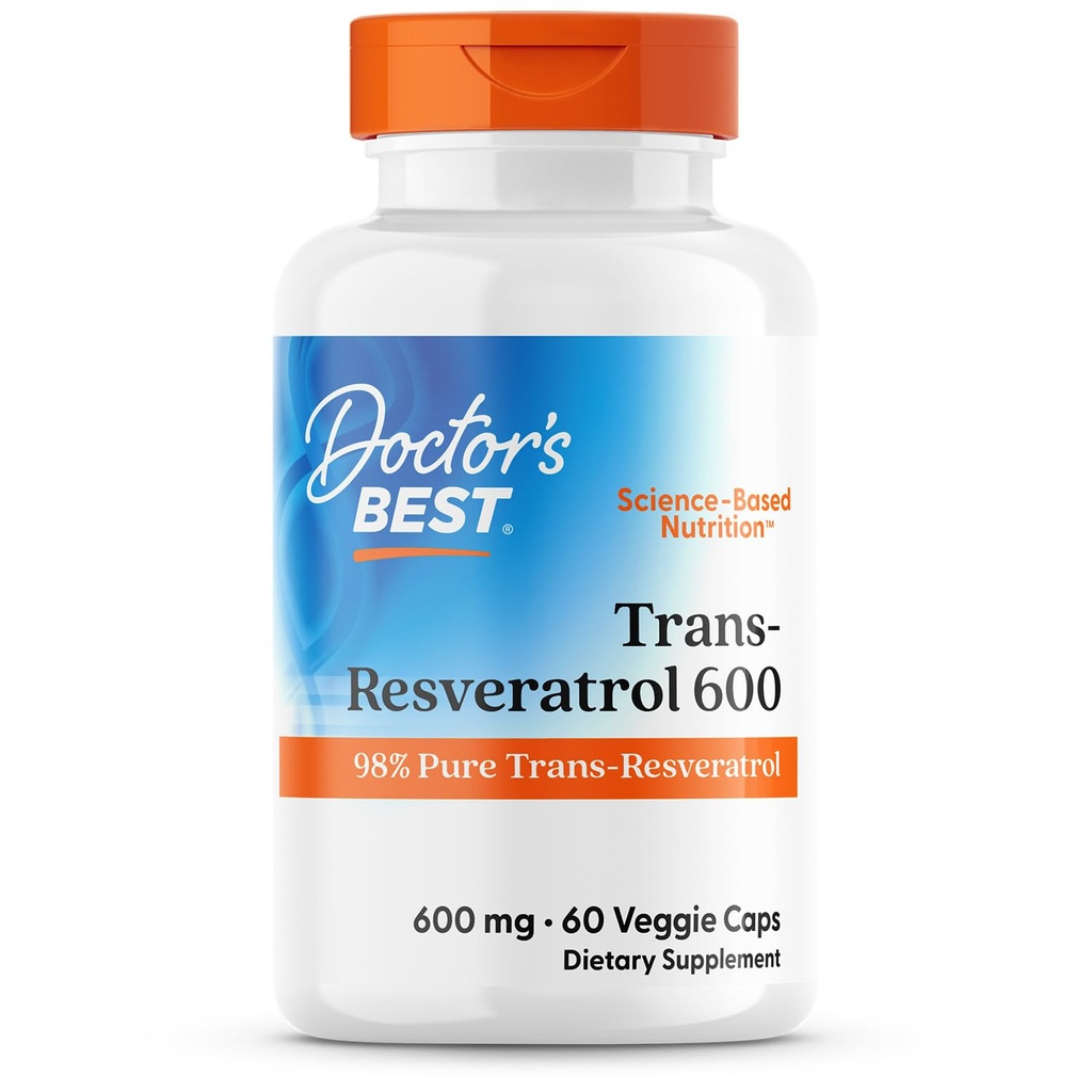 Le meilleur trans- resvératrol du docteur 600, 98% Trans-Resveratro pur, non-OGM, sans gluten, sans soja, végan 60 capsules de légumes