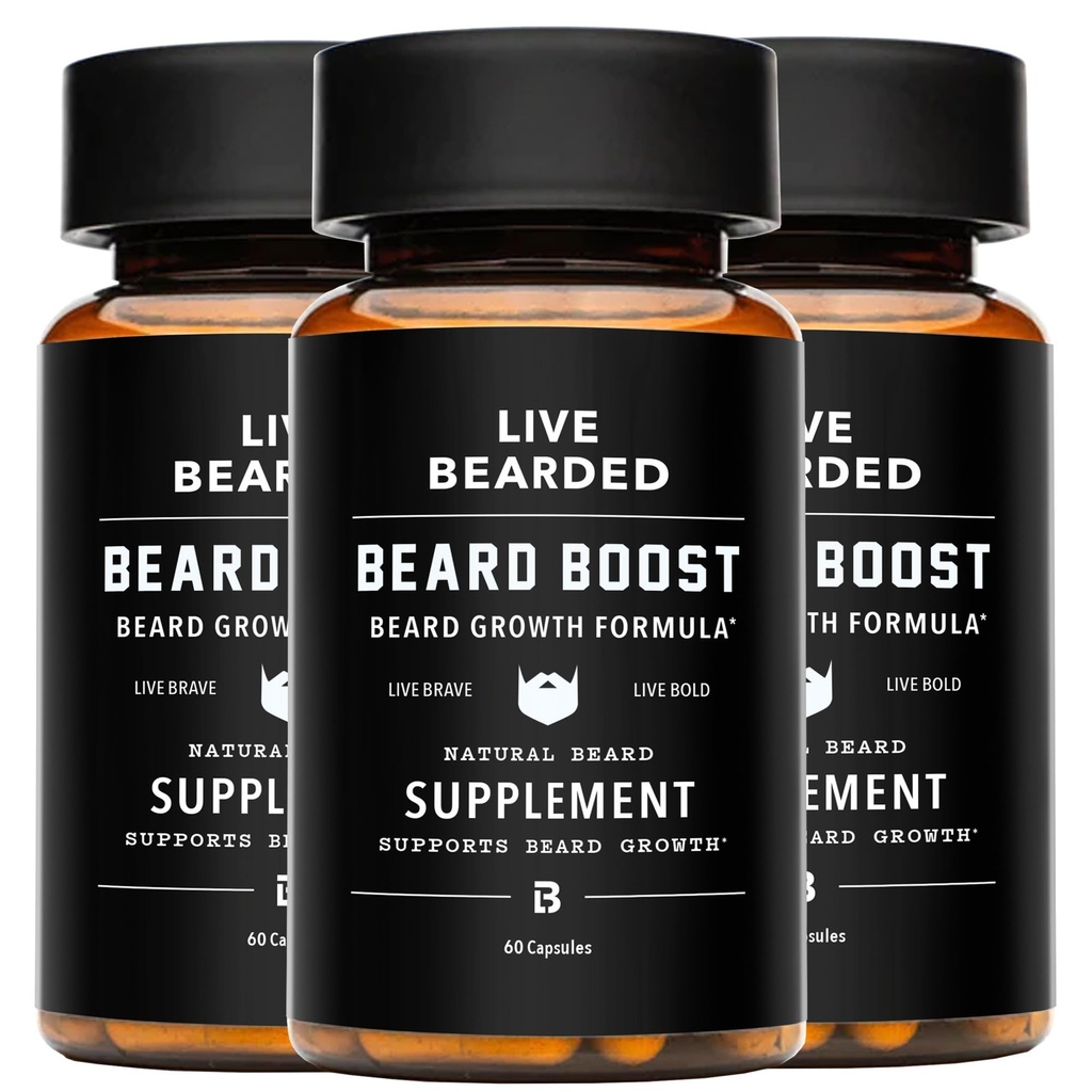 Live Bearded Beard Boost - Baardgroei Vitaminen voor mannen met biotine, collageen, Silica, Fo-Ti Root - Gezichtsgroei voor mannen, Made in The USA 90-Day Supply
