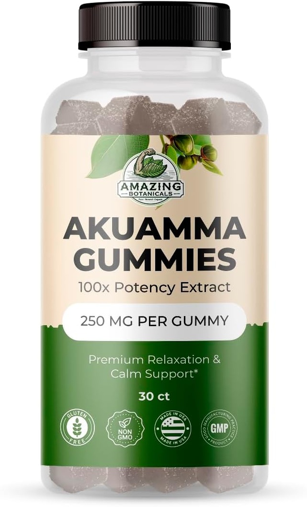 Amazing Botanicals Akuamma Gummies - High Potency Daily Wellness Gummy, Vegan, Non-GMO, Gluten-Free Herbal Supplement - 250MG Per Gummy with Natural Wild Berry Flavor (30 Count)