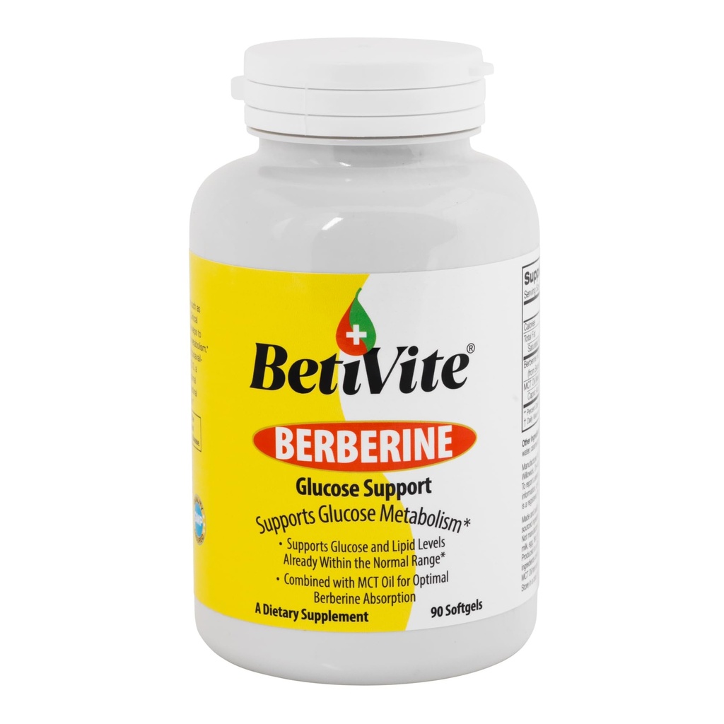 BetiVite Berberine Suppléments, soutien au glucose berbère, combiné avec l'huile MCT pour l'absorption optimale de la berbère, 90 gels doux