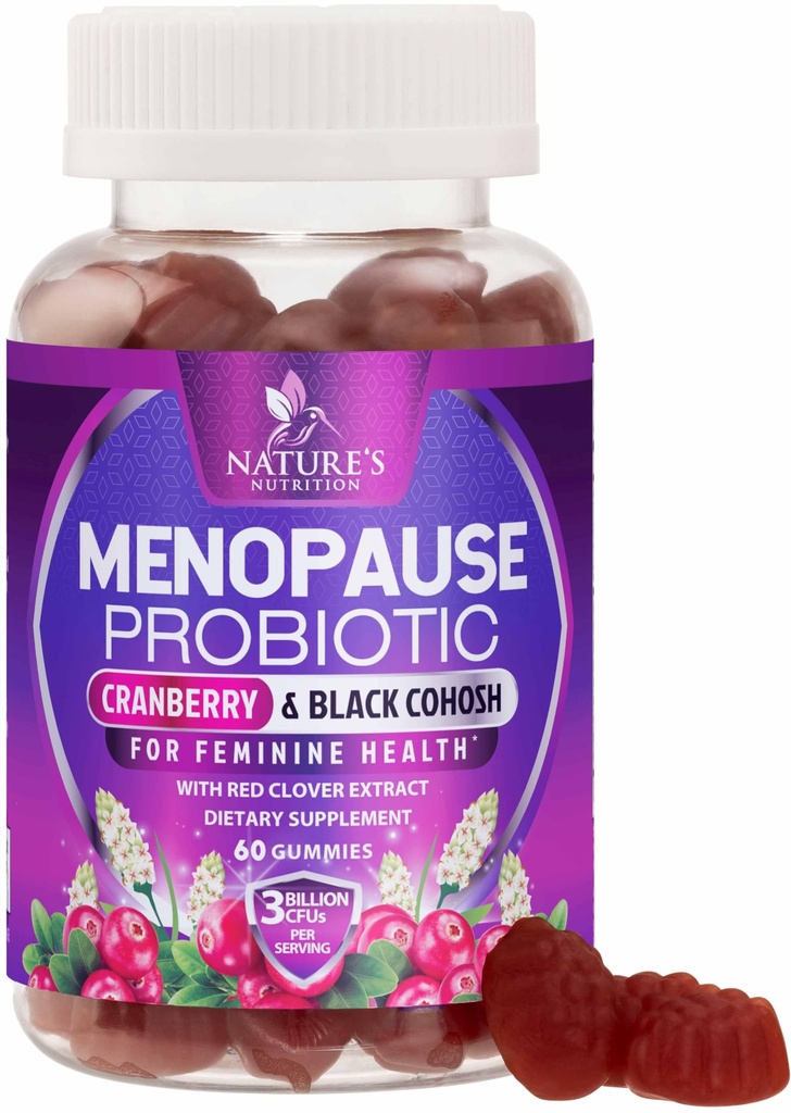 Menopauze supplementen voor vrouwen - 3 miljard CFU natuurlijke menopauze verlichting voor milde Hot Flashes & Night Sweats, PH, Vaginale gezondheidsondersteuning Probiotica voor vrouwen Gummy, Probiotische supplement - 60 Gummies