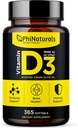 Phinaturals Vitamine D3 1000iu Softgels supplement olijfolie basis 365 Gel Caps een jaar aanbod van VIT D, vitamine D 3 1000 ie