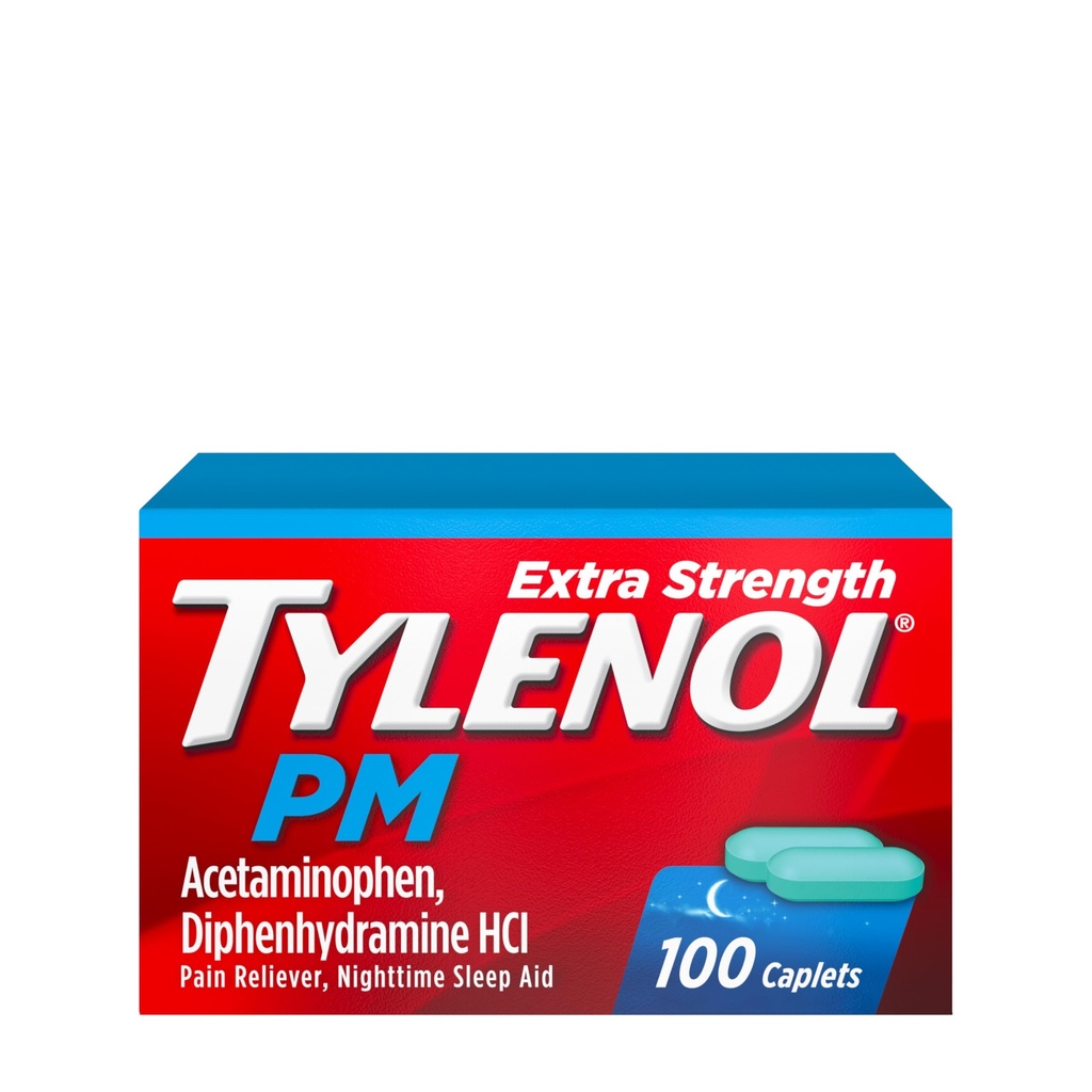 Tylenol PM Extra Strength Nighttime Pain Relievers & Sleep Aid Caplets, 500 mg d'acétaminophène et 25 mg de HCl diphénhydramine, soulagement des douleurs et des douleurs nocturnes, formation non-habitante, 100 ct