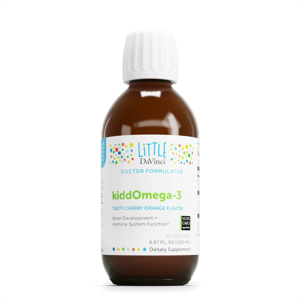 DAVINCI Labs kiddOmega-3 - Liquid Omega-3 Supplement voor kinderen - voor Immune System, Focus and Brain Support* - met Monk Fruit, DHA, EPA en meer - Cherry Orange Flavor - 200ml