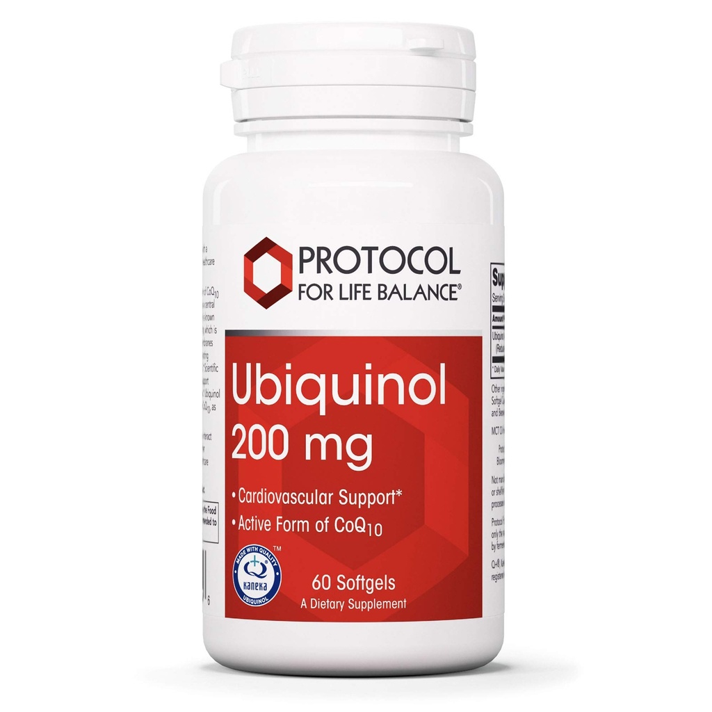 PROTOCOLE POUR LA BALANCE VIE Ubiquinol 200mg - Biodisponible CoQ10 Softgels - Heart Health Support - Oxidative Stress Quencher - Sans soja et sans lait - 60 Softgels