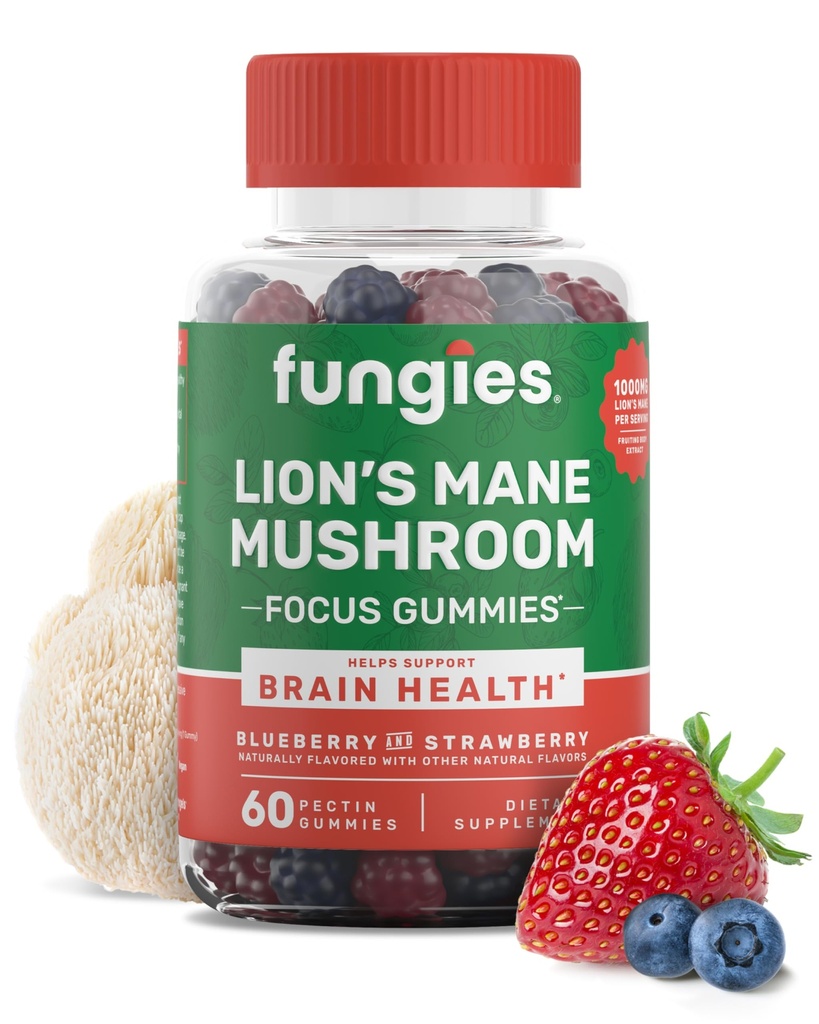 Schimmels Leeuwen Paddestoel Gummies, gemengde bosbessen & aardbeien smaak - paddo supplement Gummy voor volwassenen en kinderen ondersteunt hersenen gezondheid, cognitieve functie, focus, geheugen & Mood, 60 porties