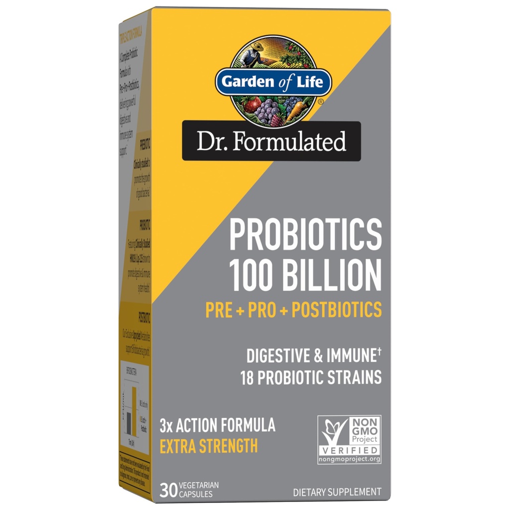 Tuin van het leven Dr Geformuleerde Probiotica 100 miljard CFU Pre + Pro + Postbiotica - Extra sterkte Digestieve & Immuun Ondersteuning voor mannen en vrouwen, Aardappel, Acacia, Postbiotische Metabolieten, 30 Capsules