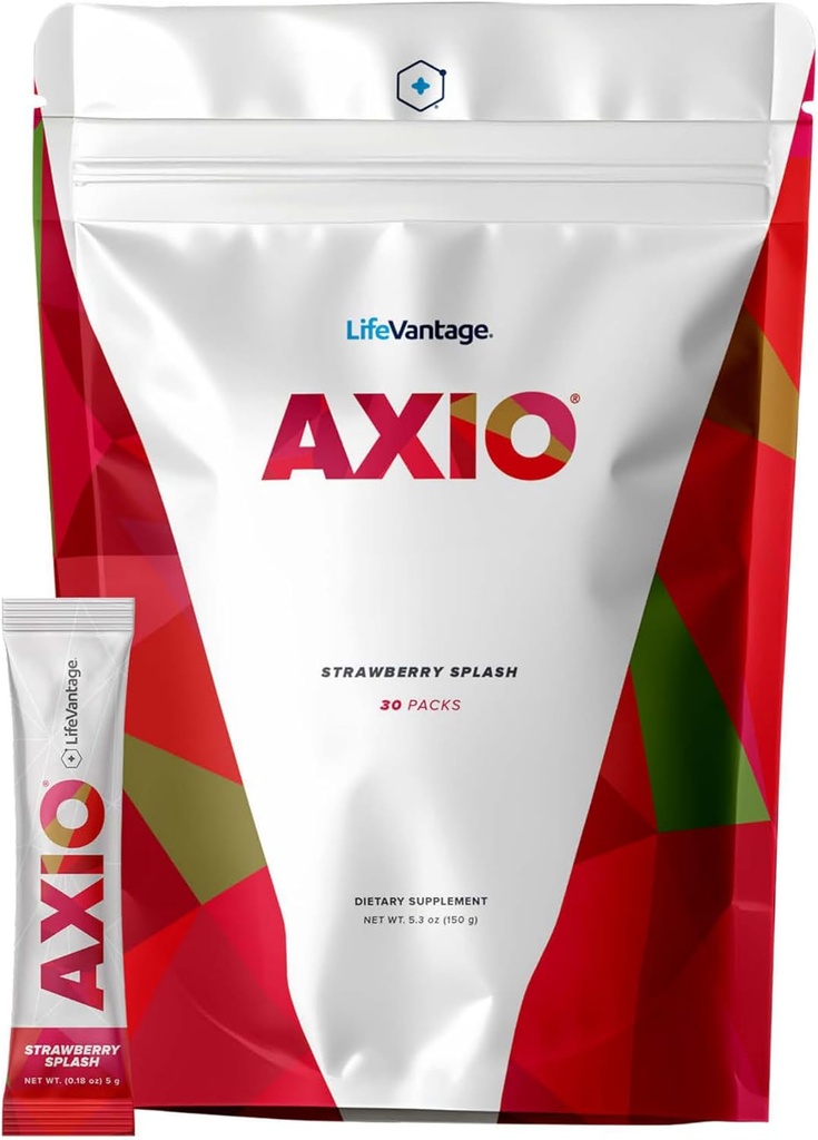 LifeVantage AXIO Regular Energy Drink Powder, Nootrope Supplement, Focus & Mood Support, with L-theanine, Green Tea, B Vitaminen, DMAE, Quercetin & Pine Bark, Strawberry Splash, 30 Packets