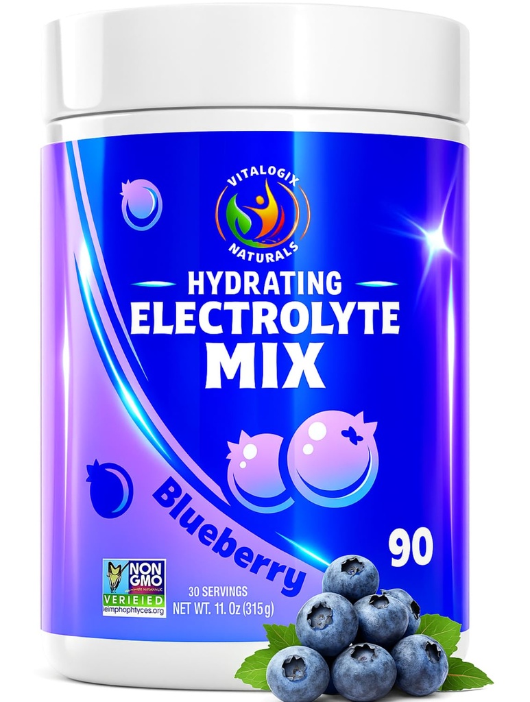 Blueberry poudre d'hydratation – Zero sucre électrolyte boisson mélange de 90 portions de kéto, végétalien, sans gluten d'électrolytes naturels pour la récupération musculaire, l'énergie, le soulagement des crampes