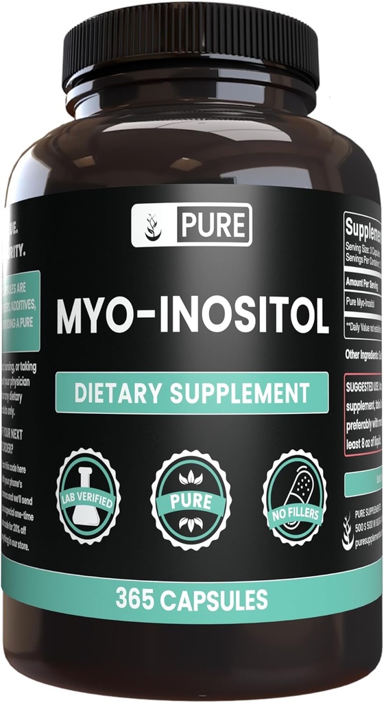 Pure originele ingrediënten Myo-Inositol (365 capsules) Geen Magnesium of rijstvullers, altijd zuiver, Lab geverifieerd