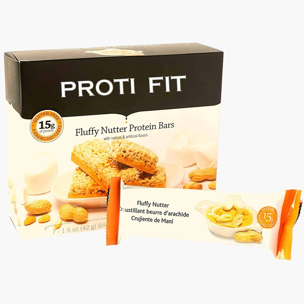 Proti Fit - Fluffy Nutter Low-Carb Protein Bars, Low-Calorie Snacks for Weight Loss and Healthy Meals (Fluffy Nutter, 1 Pack)