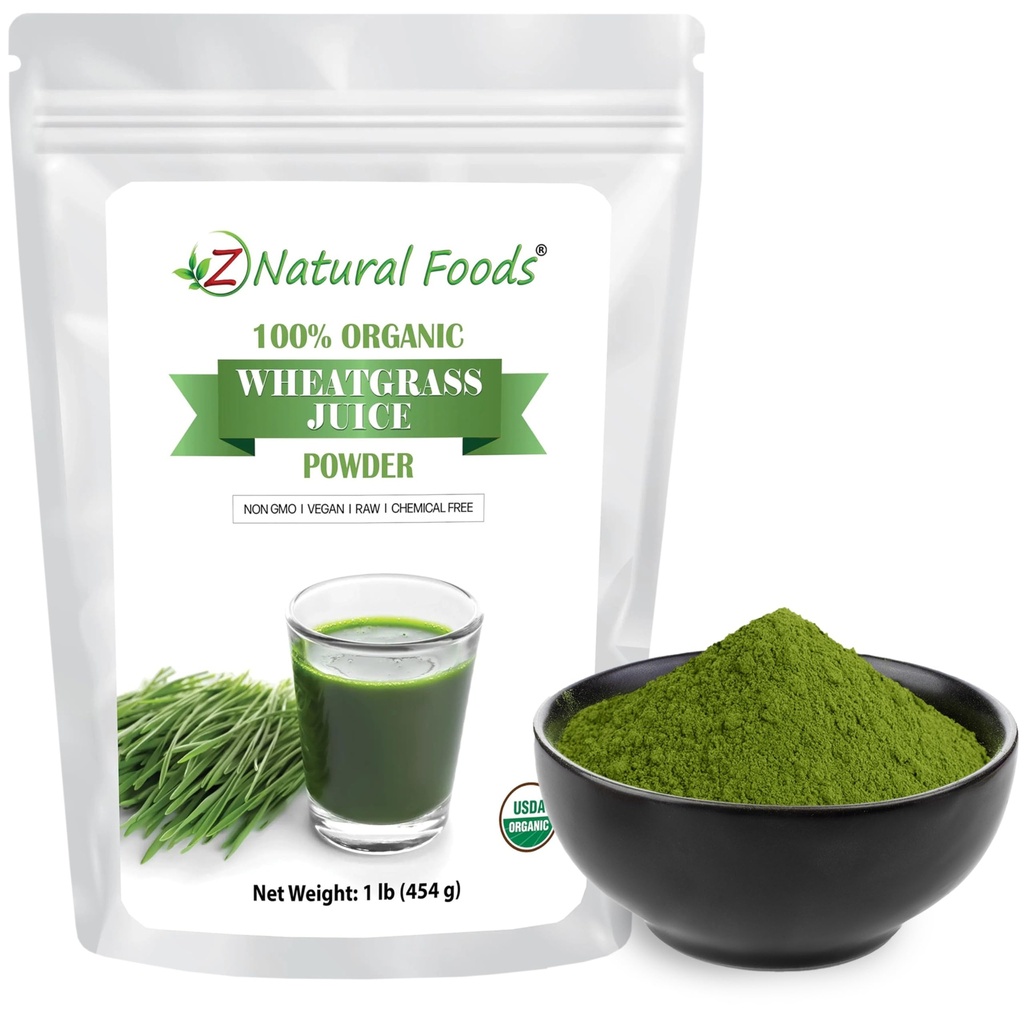 Z Natural Foods Organic Tarwegras Juice Powder - Superfood for Healthy Aging & Digestie - Non-GMO, Vegan, Kosher - Perfect voor sap, yoghurt & Smoothies - Tarwegras sap poeder Gelukzaligheid, 1 lb