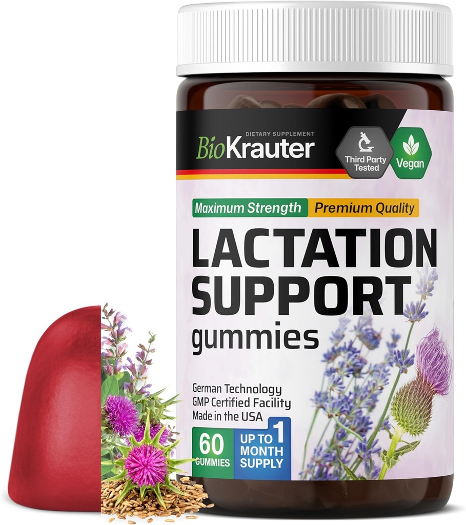 BIO KRAUTER Borstvoeding Ondersteuning Gummies - 60 Kauwen - Natuurlijke Borstvoeding Supplement - Geiten Rue, Fenegriek, Melk distel Extracten - Vegan Borstvoeding Supplementen