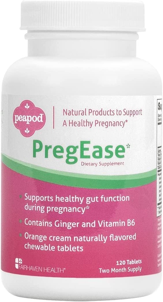 Fairhaven Heath Peapod PregEase ochtendziekte supplement voor zwangere vrouwen - Zoete oranje kauwtabletten met gember en vitamine B6-2 maand levering