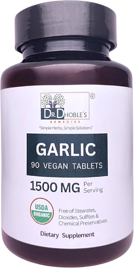 USDA Biologische Knoflook tabletten Natuurlijk gemaakt met natuurlijke kruiden, Geen additieven, 1500 Mg/Serven, Non-GMO, Glutenvrije 90 Veganistische pillen voor mannen en vrouwen