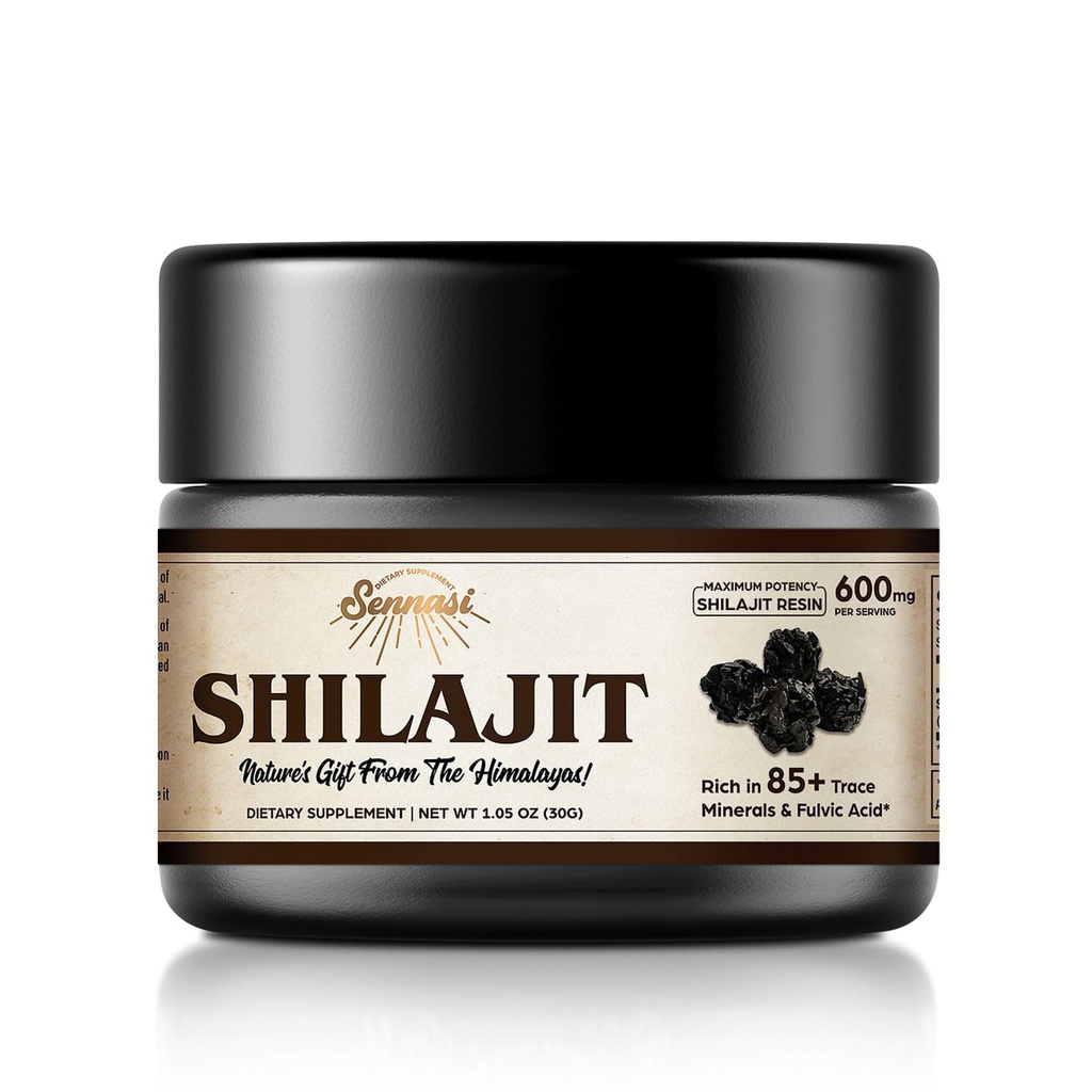 Shilajit Pure Himalayan Organic Shilajit Resin - 600mg Potence maximale Résine naturelle biologique Shilajit avec 85+ Trace Minerals & Acid Fulvic pour l'énergie, support immunitaire, 30 Grams (1 Pack)