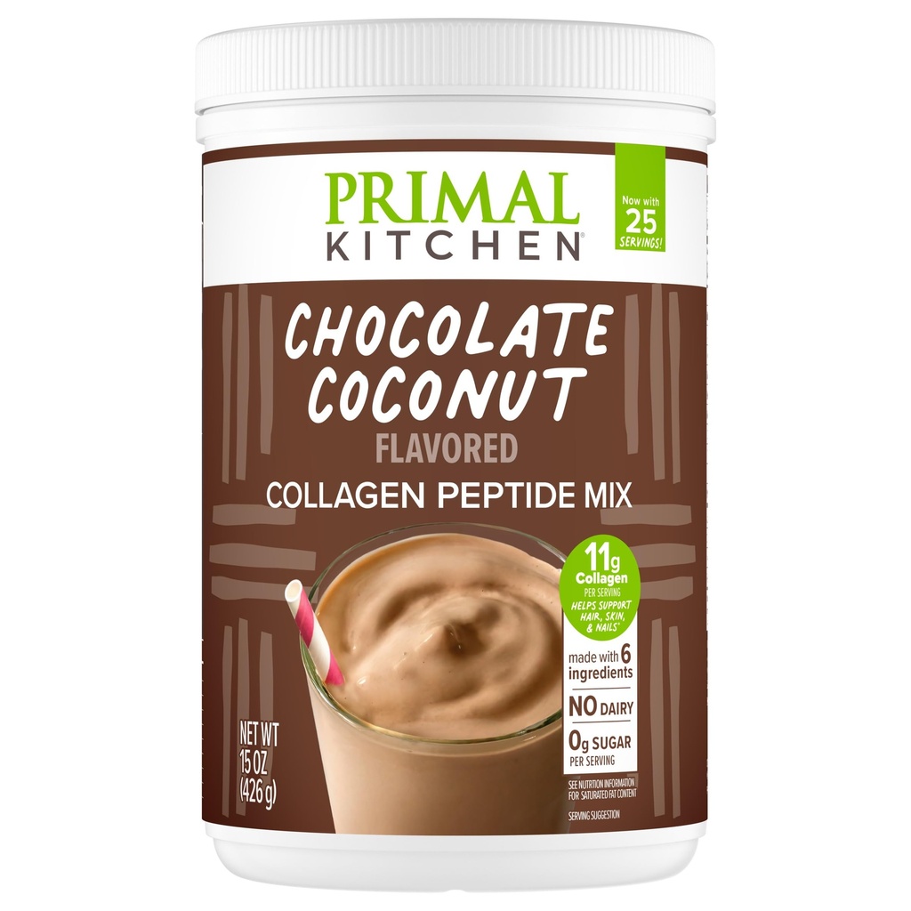 Primal keuken Chocolate Collageen Fuel® Drinkmix, Chocolate Coconut Collageen Peptiden, Geen zuivel of kunstmatige zoetstoffen, 15 Ounces