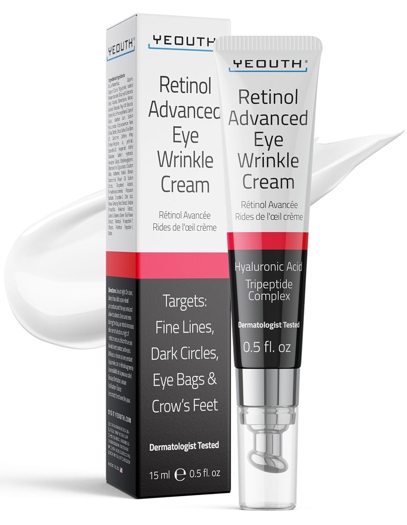 YEOUTH Retinol Eye Cream Anti Aging, Firming Under Eye Cream for Puffiness and Bags Under Eyes for Rimpels and Dark Circles with Hyaluronic Acid and Tripeptides 15ml