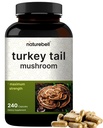NatureBell Turkey Tail Mushroom Capsules 15 000mg Par portion, 240 Comte , 25:1 Fruit Corps et extrait de mycélium – Supplément de champignons de santé immunitaire et cérébrale.