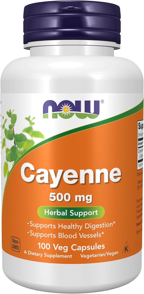 NOW Foods Supplements, Cayenne (Capsicum annuum) 500 mg, Herbal Support, 100 Veg Capsules