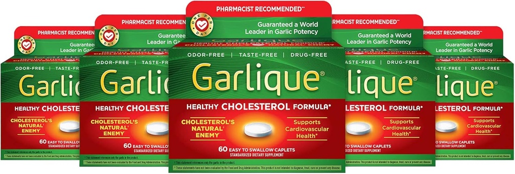 Garlique Healthy Cholesterol Formula met 5000 mcg Allicine, 60 Enteric Coated Caplets (pakket van 5)