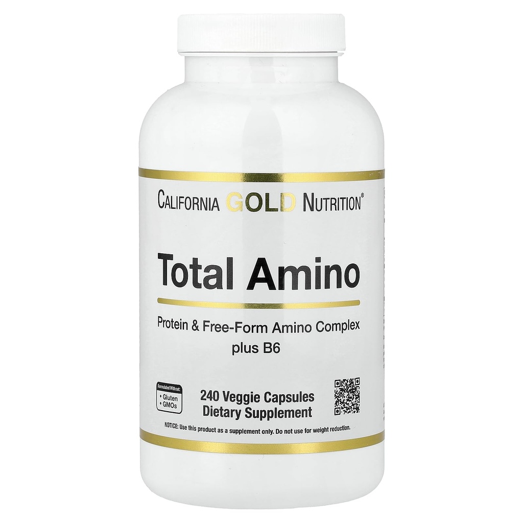 California Gold Nutrition Total Amino avec vitamine B-6, et 20 Amino Acid Blend, 240 Capsules de Véggie