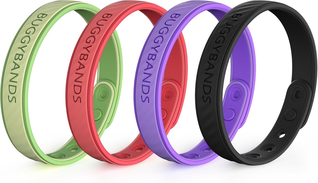 Muggenafstotende armbanden, 4 Pack Siliconen Mosquito Afstotende Bands met DEET Gratis, Natuurlijke en Waterdichte Bug Polsbandjes voor kinderen en volwassenen, Buiten Reizen Bescherming (Black&Red&Purple&Green)