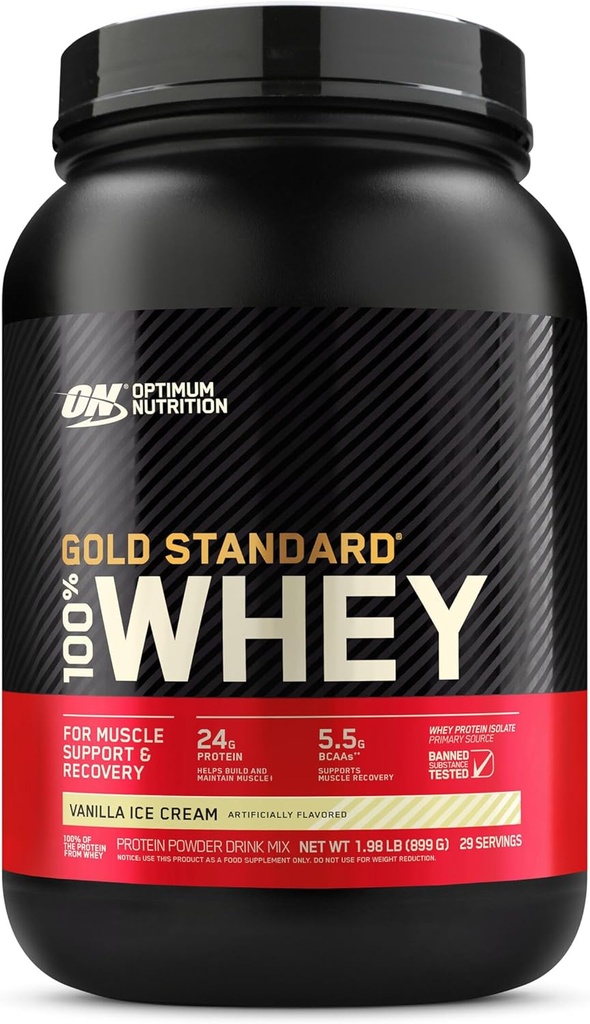 Optimale voeding Gold Standaard 100% Wei Proteïne Poeder van Wei Isolaten, Vanille Ice Cream - 2 Pond