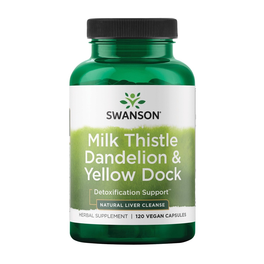 Swanson Thistle de lait, dandelion et dock jaune - Supplément de soutien du foie à base de plantes - Supplément naturel aidant à maintenir la santé et le bien-être - (120 capsules) (1 boîte)