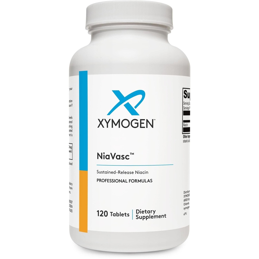 XYMOGEN NiaVasc Niacine 500mg - Niacine à libération prolongée pour un effet flushing moindre - soutient le maintien de lipides sanguins sains (120 comprimés à libération prolongée)