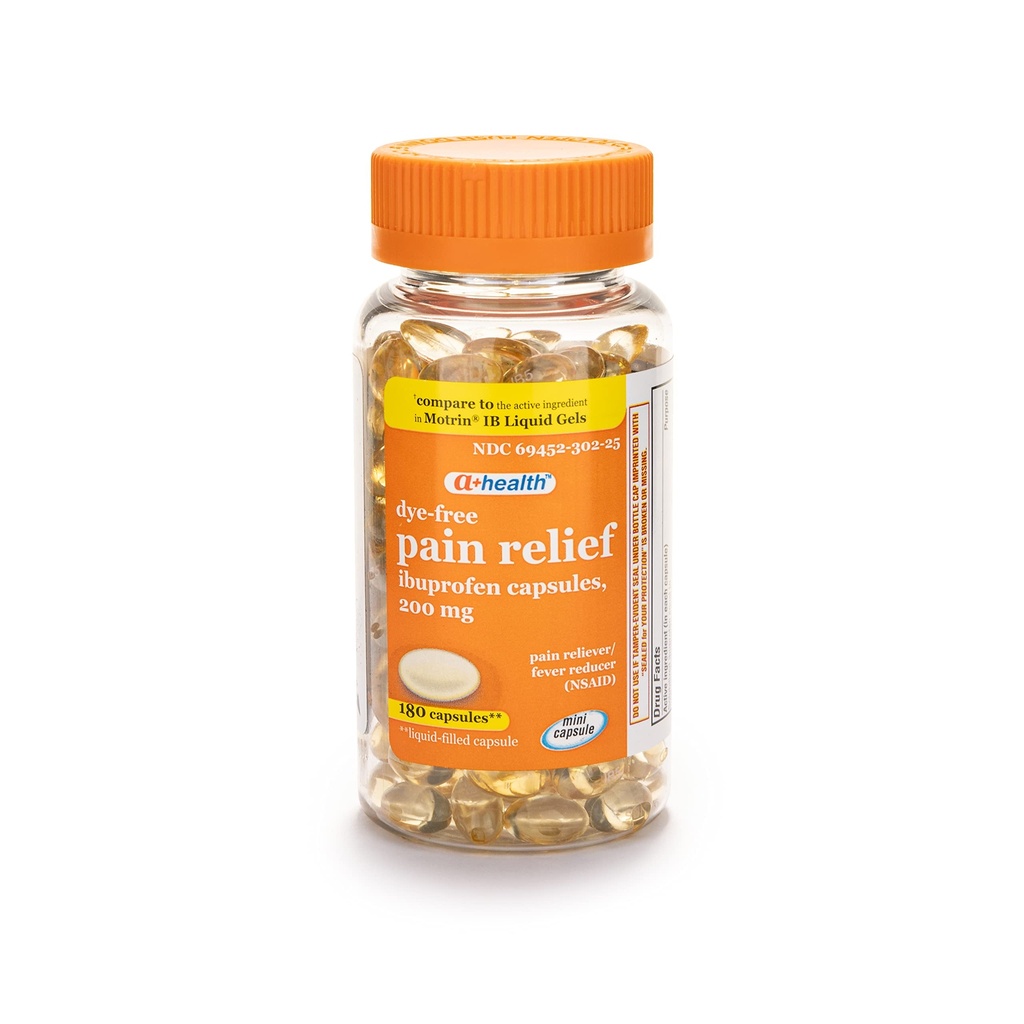 A+Health Dye-Free Ibuprofen 200 Mg Mini Softgels, Pain Reliver/Fever Reducer (NSAID), 180 Tel.