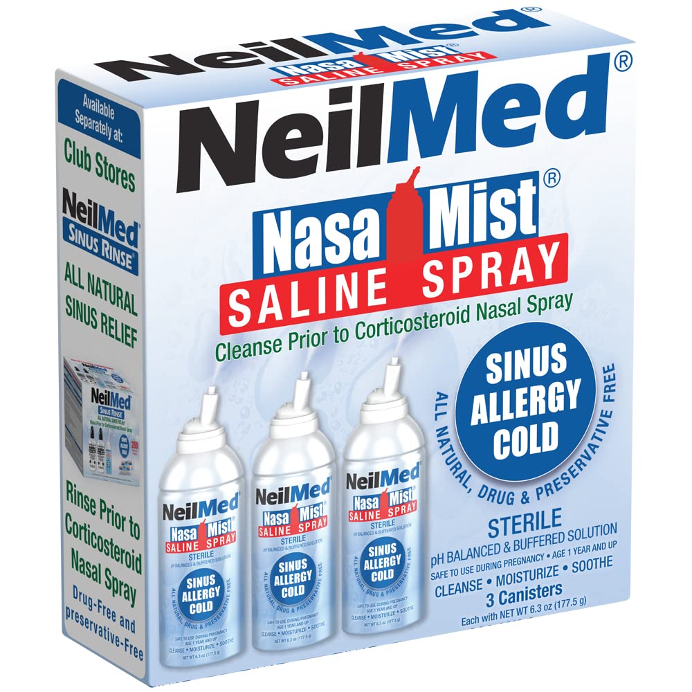 NeilMed NasaMist Isotone Saline Spray. Rust, vocht en reiniging met behulp van speciaal ontworpen tip. 177ml. Bevat 3 NasaMist bussen