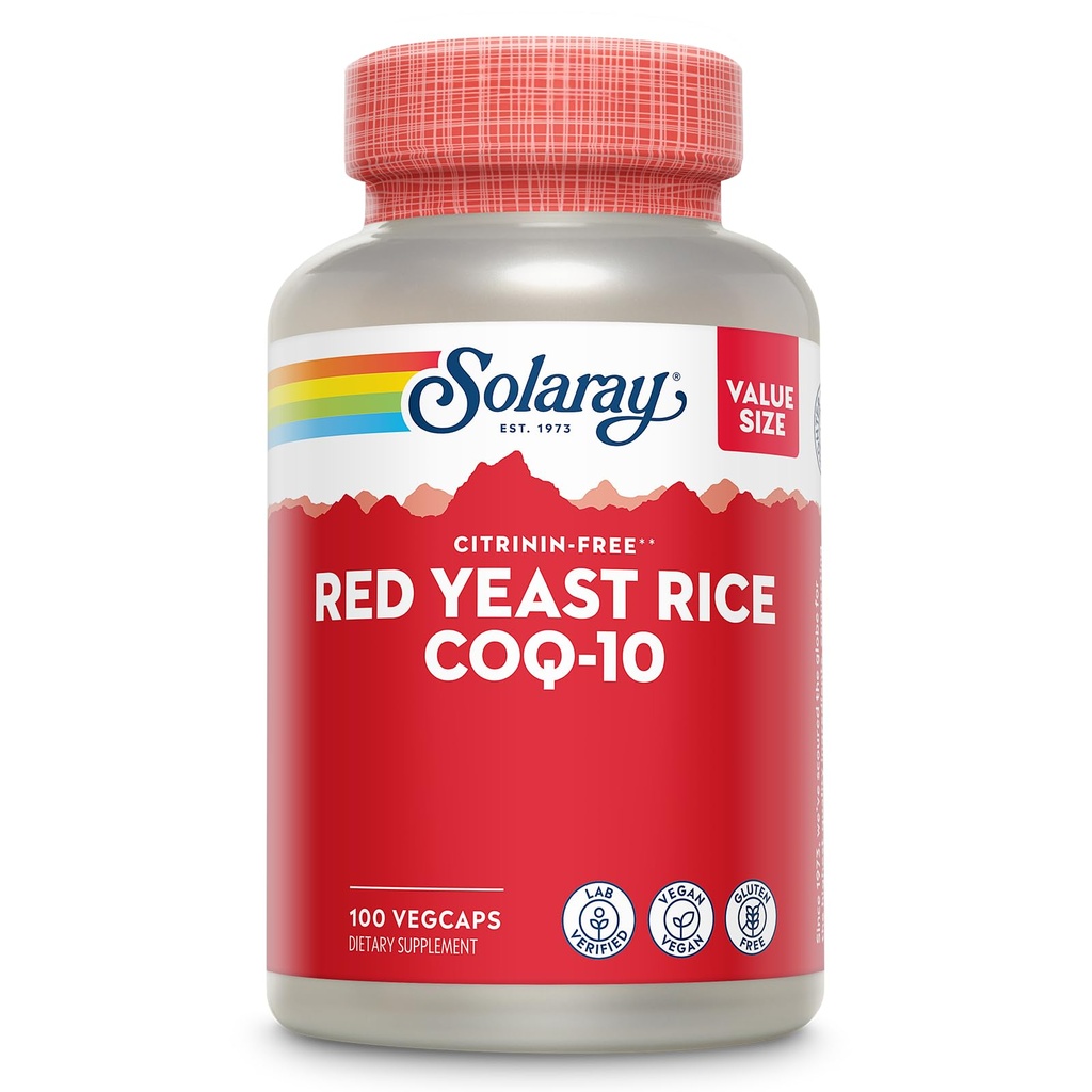SOLARAY Red Gist Rice Plus CoQ-10 & No-Flush Niacin Vitamine B-3, gezonde hart- en cardiovasculaire ondersteuning, niet-ir uitgestraalde & citrinine vrij, 60 dagen geld terug garantie, 100 porties, 100 VegCaps