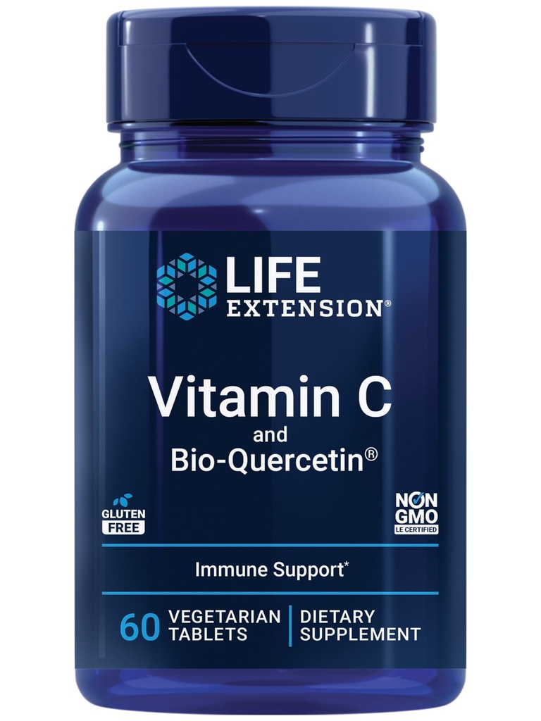 Vitamine C et Bio-Quercetin®, supplément santé cardiovasculaire, soutien immunitaire, hautement absorbant, quercétine, vitamine C, sans gluten, sans OGM, végétarien, 60 comprimés