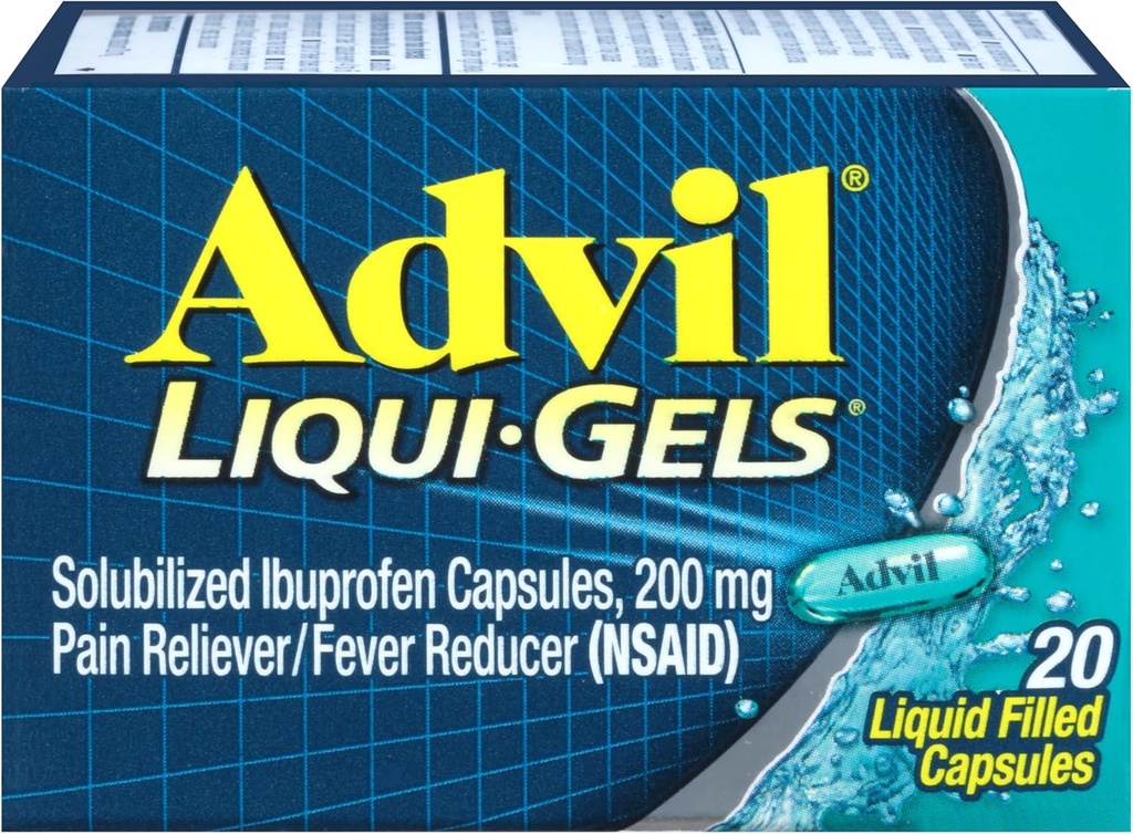 Advil Liqui-Gels Pain Reliever and Fever Reducer, Pain Medicine for Adults with Ibuprofen 200mg for Headache, Backache, Menstrual Pain and Joint Pain Relief - 20 Capsules liquides remplies