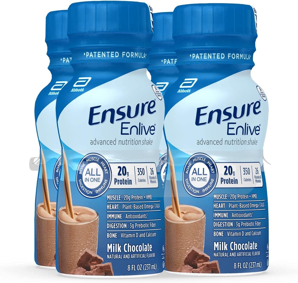Zorg ervoor dat Enlive Meal Vervanging Schudden, 20g Proteïne, 350 Calorieën, Geavanceerde Voeding Proteïne Shake, Melkchocolade, 8 Fl Oz (verpakking van 4)