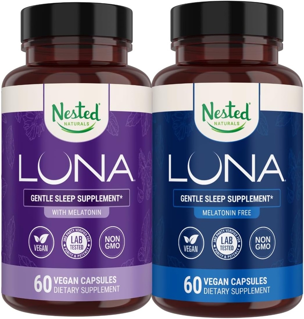 Pilules de couchage sans mélatonine Luna et Luna avec ingrédients naturels Melatonine, Valarien, et plus (120 comte)