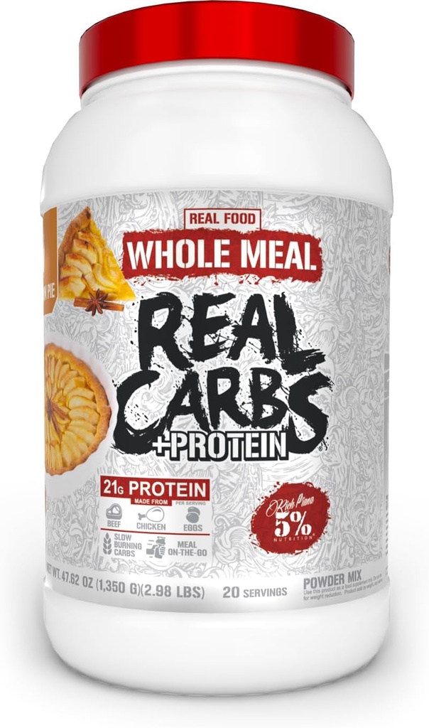 5% Nutrition Riche en Piana Carbes Réels + Protéines , Nettoyant Mass Gainer Replacement Protéines Poudre , hydrate de carbone pour pré-entraînement / post-entraînement Récupération Repas 2,9 lb , 20 portions (Apple Cinnamon Pie)