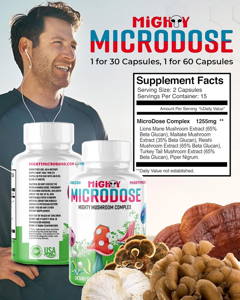 5-Mushroom Nootropic Blend - 60 capsules, Turkije staart, Reishi, Maitake paddo Extract met hoge Beta Glucon, & Lion Mane paddo supplement Capsules, functionele paddo kruidensupplementen