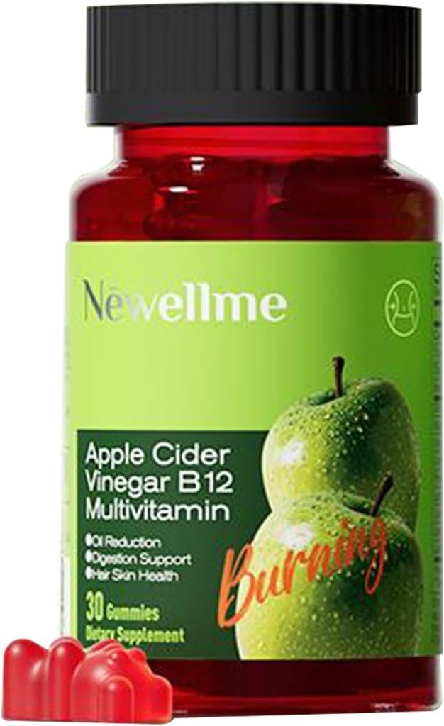 MONTUE Gommies de vinaigre de cidre de pomme B12 Multivitamine, supplément d'ACV Vitamines Gummy, non OGM, supplément végétarien pour les femmes et les hommes, soutenir les niveaux d'énergie normaux et les Gommies de santé Gut (30 Gommies)